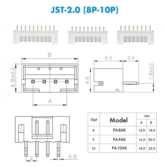 JST PH - 8 / 9 / 10 Pin Connector Kit