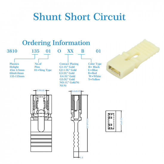 Standard Computer Jumper Caps with Handle Pin Shunt Short Circuit 2-Pin Connector 2.54mm-Yellow