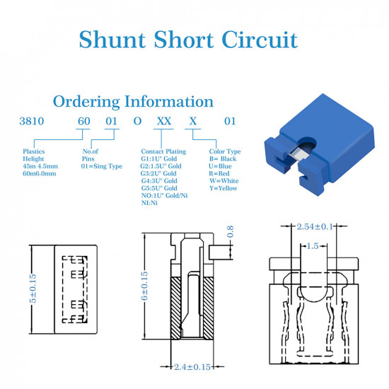 Computer Jumper Caps Header Pin Shunt Short Circuit 2-Pin Connector Open Top 2.54mm-Blue