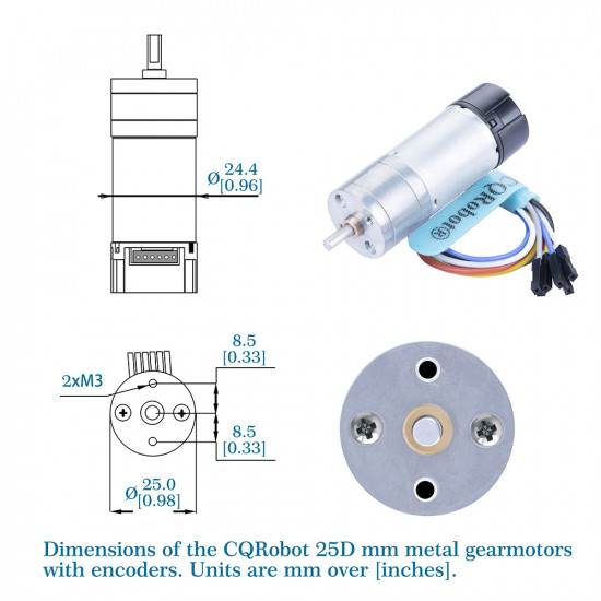 Ocean: 4.21:1 LP Metal DC Geared-Down Motor 25Dx70.5L mm 2.5W/6V，with 48 CPR Encoder and Fix Bracket.