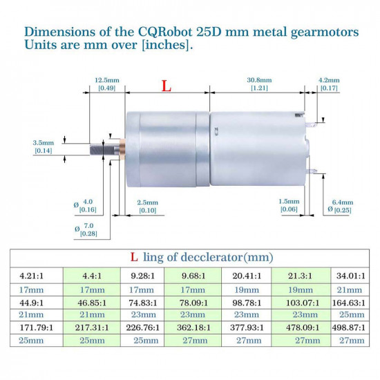 4.21:1 LP Metal DC Geared-Down Motor 25Dx47.8L mm 2.5W/12V, with Fix Bracket.