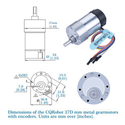  Ocean: 306:1 Metal DC Geared-Down Motor 37Dx65L mm 6V  or 12V, with 64 CPR Encoder and Mounting Bracket. 