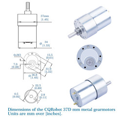 210:1 Metal DC Geared-Down Motor 37Dx49.8L mm 6V or 12V, with Mounting Bracket. 