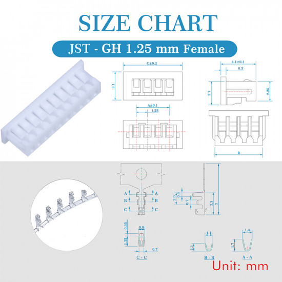 JST GH 1.25mm Pitch 10 Pin JST Connector Kit