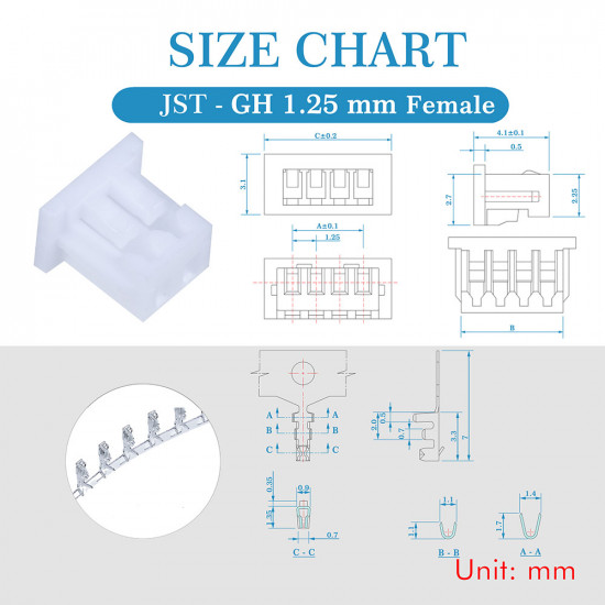 JST GH 1.25mm Pitch 2 Pin JST Connector Kit