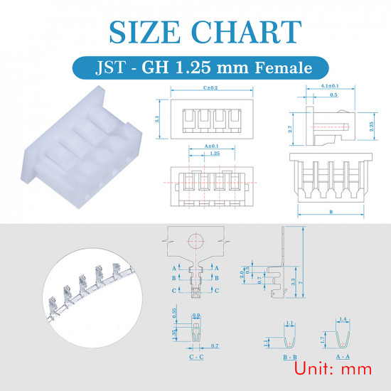 JST GH 1.25mm Pitch 4 Pin JST Connector Kit