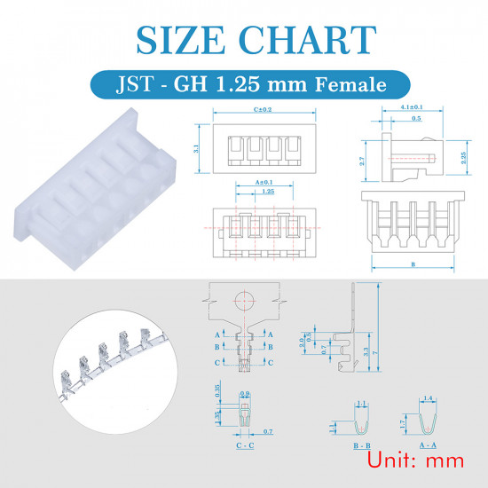 JST GH 1.25mm Pitch 6 Pin JST Connector Kit