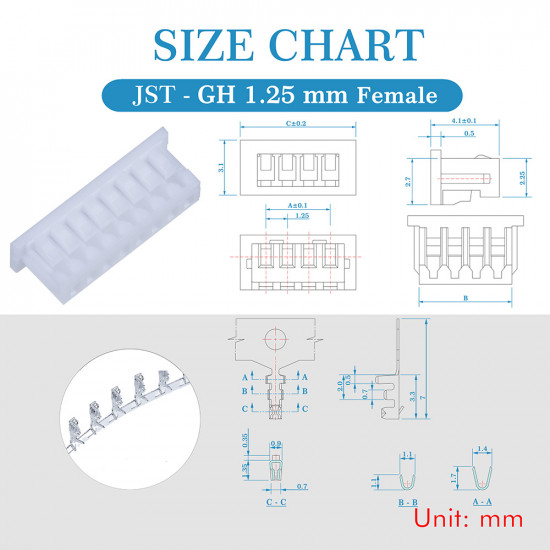 JST GH 1.25mm Pitch 8 Pin JST Connector Kit