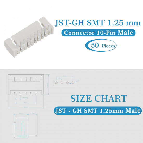 JST GH SMT 1.25mm Pitch 10 Pin JST Connector Kit