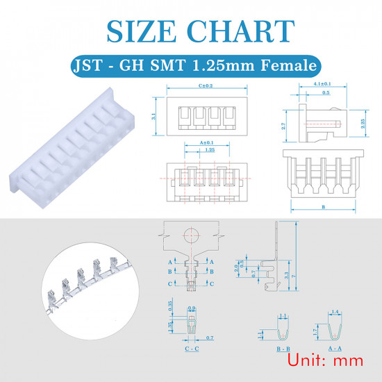 JST GH SMT 1.25mm Pitch 10 Pin JST Connector Kit