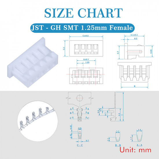 JST GH SMT 1.25mm Pitch 5 Pin JST Connector Kit