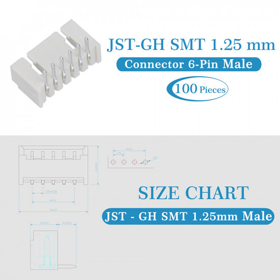 JST GH SMT 1.25mm Pitch 6 Pin JST Connector Kit