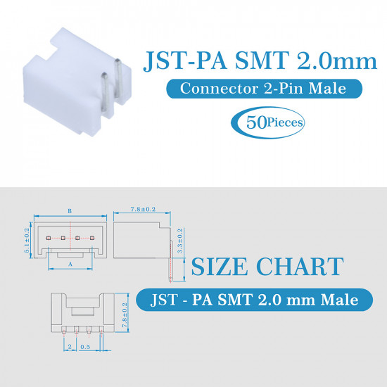 JST PA SMT 2.0 mm 2-Pin Connector Kit