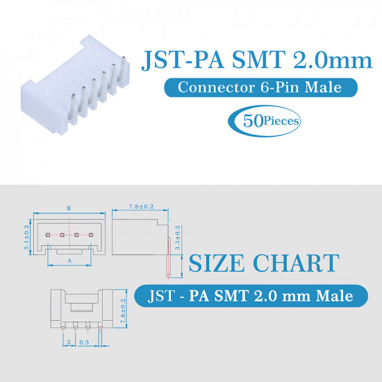 JST PA SMT 2.0 mm 6-Pin Connector Kit