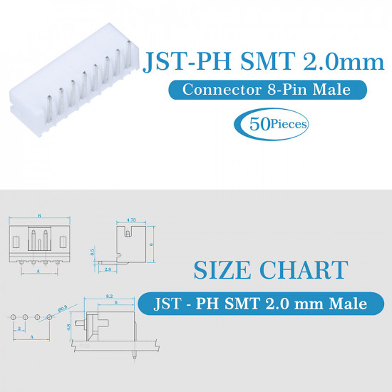 JST PH SMT 2.0 mm 8-Pin Connector Kit