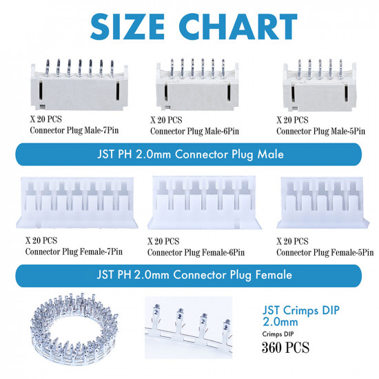 JST PH SMT - 5 / 6 / 7 Pin Connector Kit