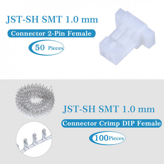 JST SH SMT 1.0mm Pitch 2 Pin JST Connector Kit