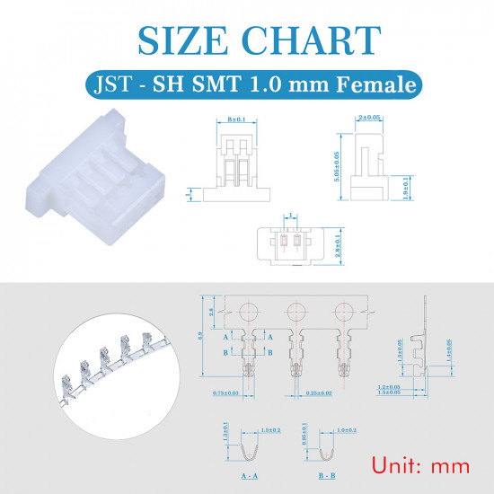 JST SH SMT 1.0mm Pitch 4 Pin JST Connector Kit