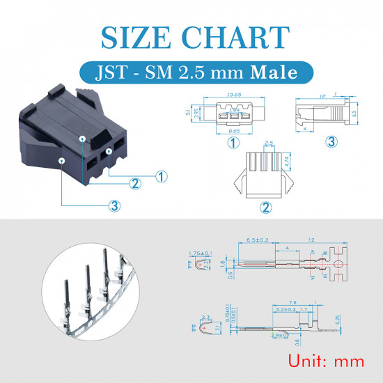 JST SM 2.5 mm 3-Pin Connector Kit