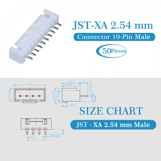 JST XA 2.54 mm 10-Pin Connector Kit