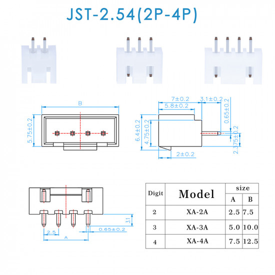 JST XA - 2 / 3 / 4 Pin Connector Kit