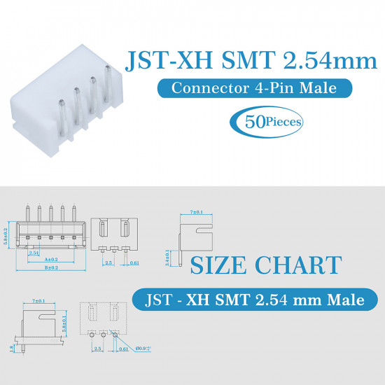 JST XH SMT 2.54 mm 4-Pin Connector Kit