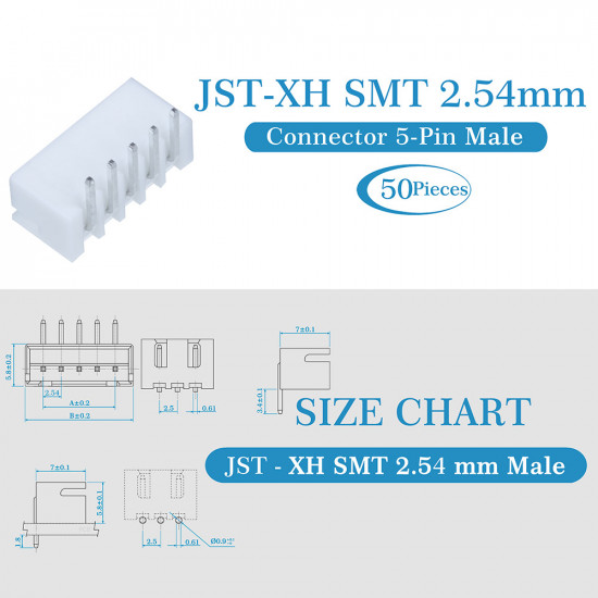 JST XH SMT 2.54 mm 5-Pin Connector Kit