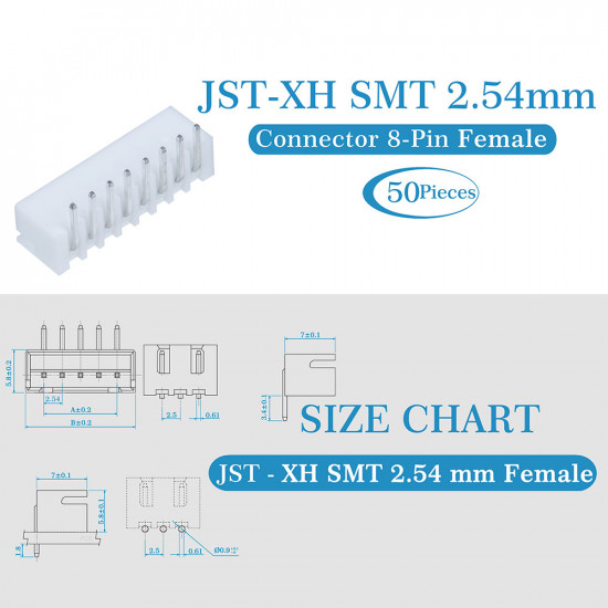 JST XH SMT 2.54 mm 8-Pin Connector Kit