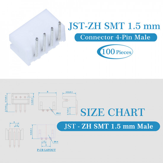 JST ZH 1.5 mm SMT 4-Pin Connector Kit