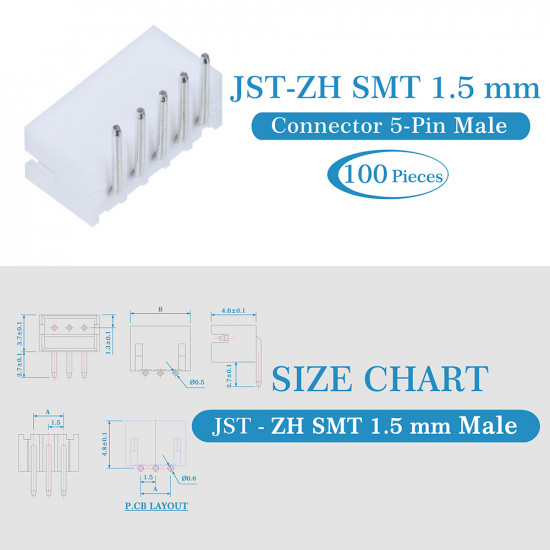 JST ZH 1.5 mm SMT 5-Pin Connector Kit