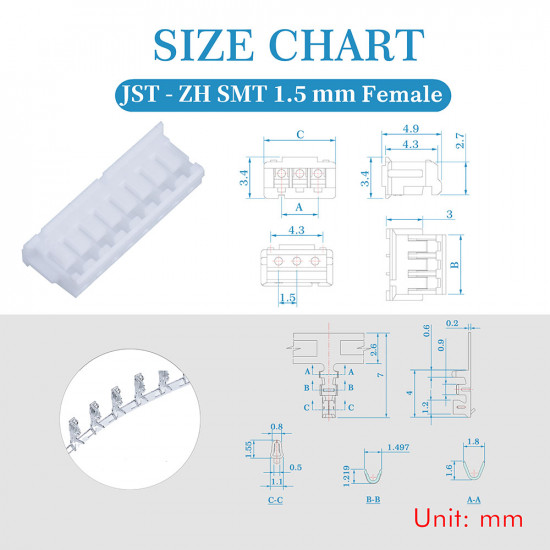 JST ZH 1.5 mm SMT 9-Pin Connector Kit