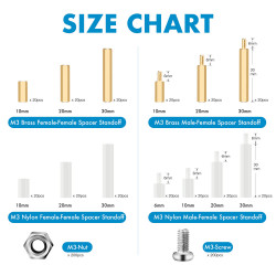 M3 Fastening Kit,  Male Female Hex Brass/Nylon Spacer Standoff. (660 Pieces)