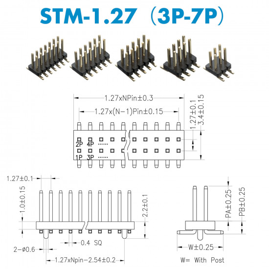 SMT Dual Row Patch 1.27mm - 3 / 4 / 5 / 6 / 7 Pin Mother Seat and Pin Header Kit