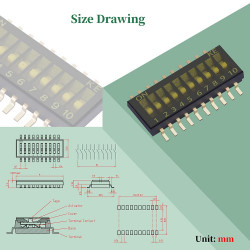 1.27 mm Pitch 10 Position / 20 Pin Dual Row SMT Patch DIP Switch