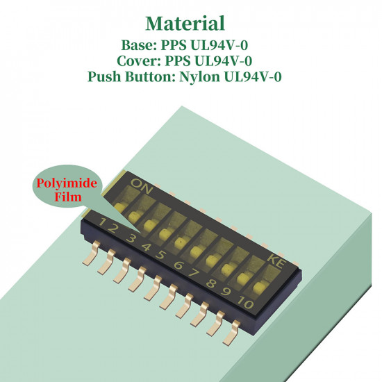 1.27 mm Pitch 10 Position / 20 Pin Dual Row SMT Patch DIP Switch