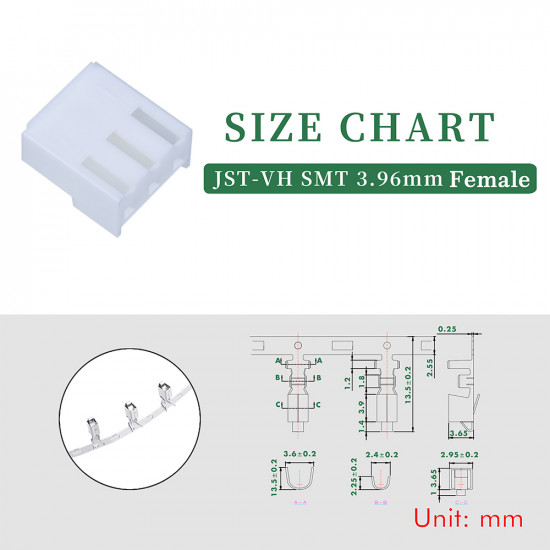 JST VH SMT 3.96 mm 3-Pin Connector Kit