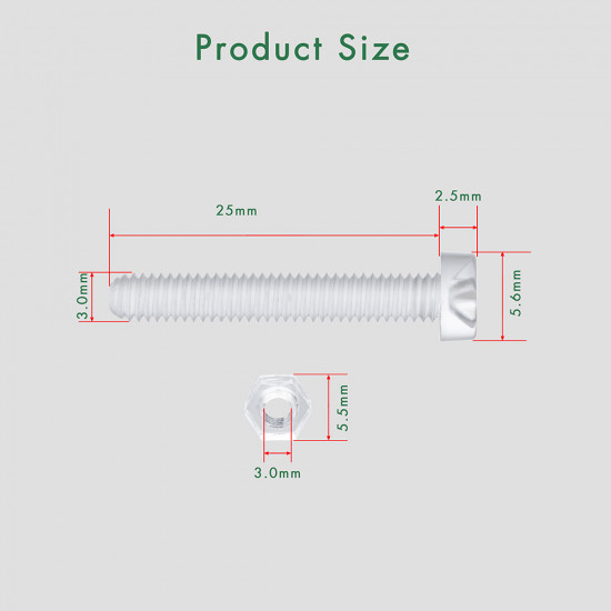 M3 * 25 mm PC Clear Acrylic Screw and Nut Kit