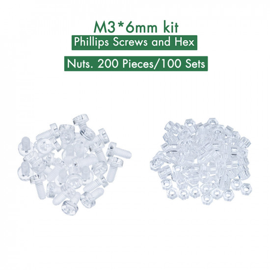 M3 * 6 mm PC Clear Acrylic Screw and Nut Kit