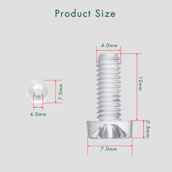 M4 * 12 mm PC Clear Acrylic Screw and Nut Kit