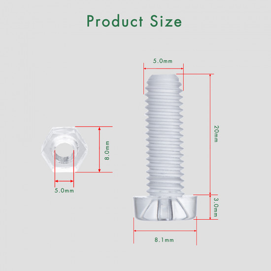 M5 * 20 mm PC Clear Acrylic Screw and Nut Kit