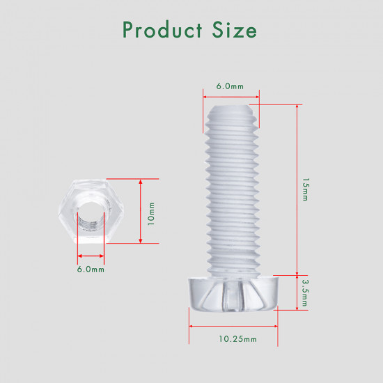 M6 * 15 mm PC Clear Acrylic Screw and Nut Kit