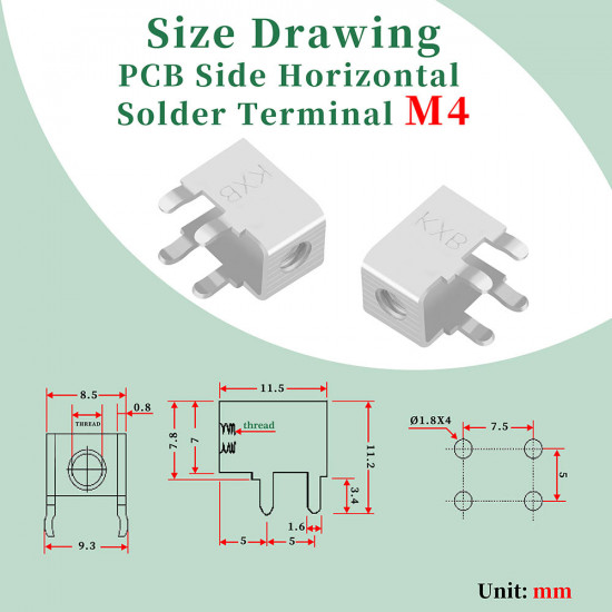 PCB Side Horizontal Type Soldering Terminals and M4 * 6 Phillips Screw with Square Spacer Kit