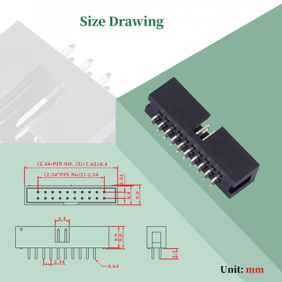 2.54 mm 2*10 Double Row 20 Pin IDC Box Header Connector Male Socket Terminal