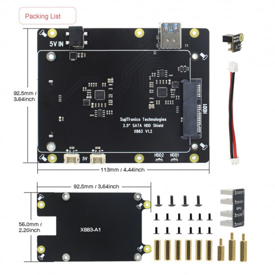 Raspberry Pi 4B 2.5 inch SATA Dual Hard Disk Storage Expansion Board NAS Cluster Supports UASP X883.