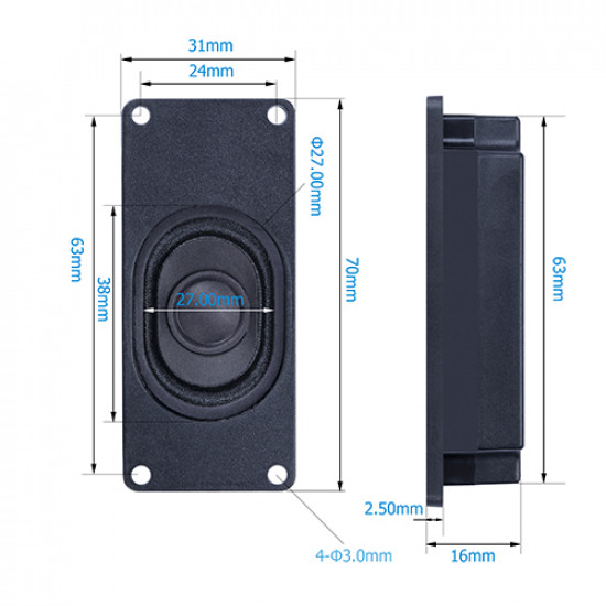 Passive Speaker 8Ω 3W, 2.54mm Dupont Interface.